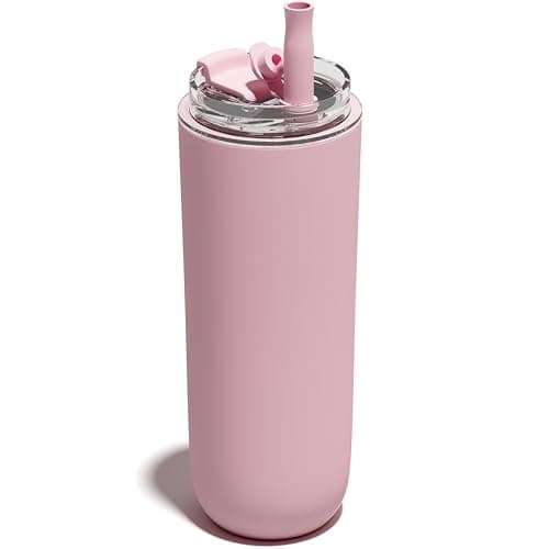 UIRZOTN 16 oz Insulated Coffee Tumblers, Travel Coffee Tumblers with Straw, Double-Wall Stainless Steel Tumbler, Leak Proof Tumbler, Reusable Cups with Lids for lced and Hot Drinks (Matte, Pink) - Image 1