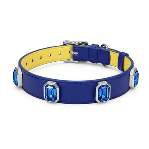 Luxury K9 Crystal Dog Collar -Waterproof Wear-Resistant Microfiber Leather with Hand-Set Rhinestone Gems, Durable Metal Buckle, Adjustable Bling Collar for Small Medium Large Dogs (Blue, L) - Image 1