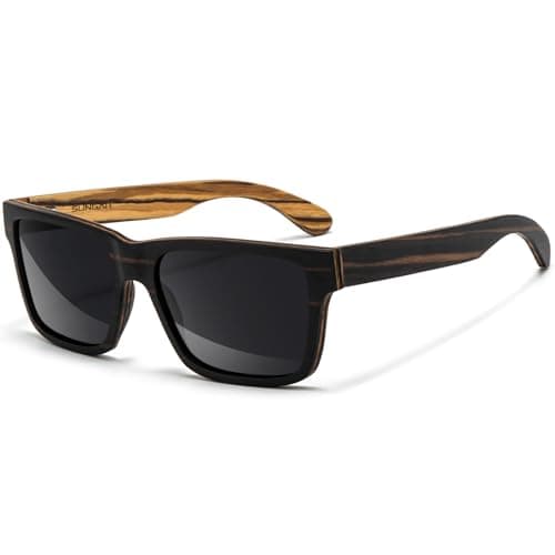 SUNGAIT Ebony Zebra Wood Sunglasses for Men Rectangular All-wood Frame Polarized Lens with Hard Gift Case(Ebony Zebra Frame/Grey Lens) - Image 1