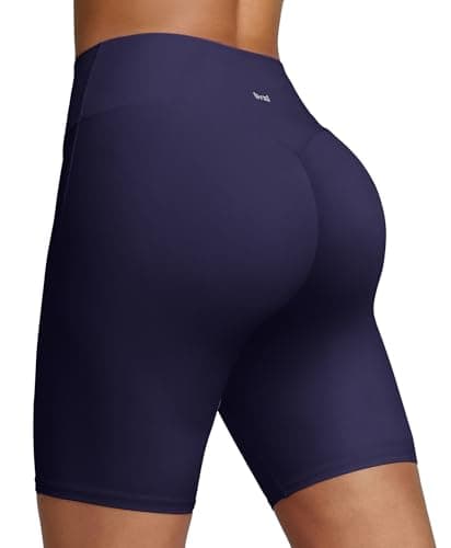 BRXL Workout Shorts Women 8" No Front Seam High Waist Yoga Gym Biker Shorts Tummy Control with Inner Pocket Navy Blue - Image 1