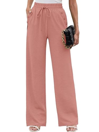 Heymoments Women Wide Leg Pants Pink XX-Large High Waist Loose Casual Pants Adjustable Tie Knot Belted Long Straight Trousers with Pockets - Image 1