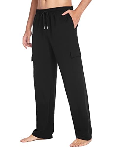 Deyeek Men's Cargo Sweatpants with Pockets Baggy Sweat Pants for Mens Straight Leg Jogger Sweatpants Cotton Lounge Pants Black