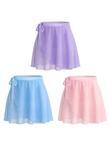 JiAmy 3 Pack Tutu Girls Ballet Wrap Skirt Chiffon Dance Skirt for Toddler Kids Adjustable Tie for Dance Party 5-6 Tears - Image 1