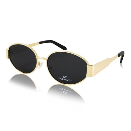 JiSoo Gold Retro Oval Sunglasses for Women - Polarized Sunglasses Women Vintage Trendy Sun Glasses - Image 1