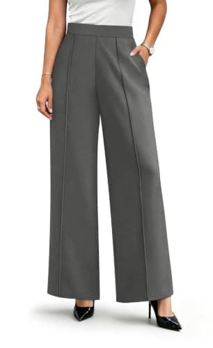 WIHOLL Wide Leg Dress Pants for Women High Waisted Work Trousers Business Casual Slacks Palazzo Pants Dark Grey - Image 1