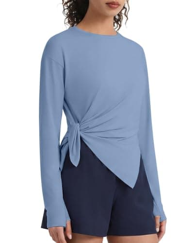 G4Free UPF 50+ Sun Shirts Rash Guard for Women Long Sleeve Workout Tops Hip Length with Thumbholes Casual Activewear(Dusty Blue,XL) - Image 1