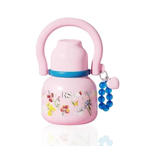 Sidagar 22 oz Water Bottle with Straw and Bowl, Unique Wide Mouth Insulated Stainless Steel Tumbler, Travel Water Cup Flask for Women, Easy Carry - Floral Pink