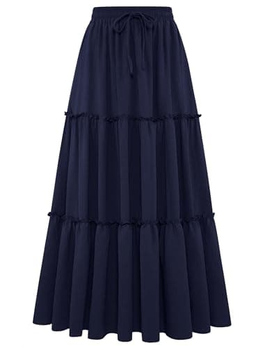 Arolina Skirts for Women Trendy Summer High Waisted Flowy Maxi Skirt Casual Spring Ruffle Tiered Layered Beach Skirt XXL Navy Blue - Image 1