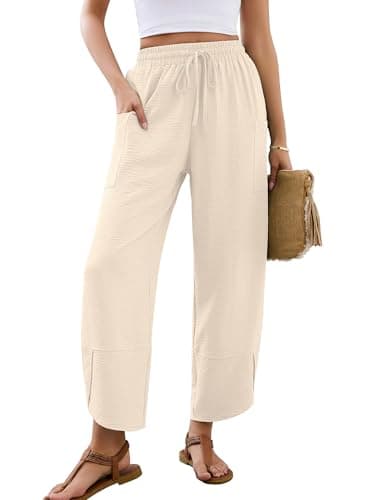 Heymoments Women's Wide Leg Lounge Pants Ivory X-Large Lightweight Drawstring Elastic Waist Paper Bag Flowy Loose Vacation Comfy Summer Beach Palazzo Bussiness Work Trousers with Pockets - Image 1
