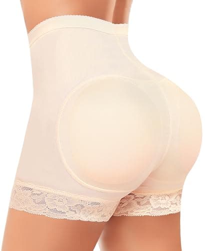 Padded Underwear for Women Butt Lifter Panties Booty Pads Butt Enhancer Lace Boyshorts Shapewear Beige High Waisted XX-Large - Image 1