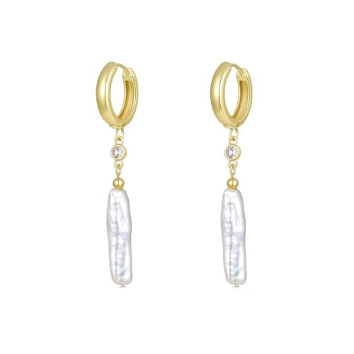 Pearl Earrings for Women, 14K Gold Plated Drop Dangle Freshwater Cultured Baroque Pearl Earring, 5A Cubic Zirconia Bridal Wedding Boho Statement Hypoallergenic Earrings for Women Wedding Holiday Birthday Gift (Type3) - Image 1