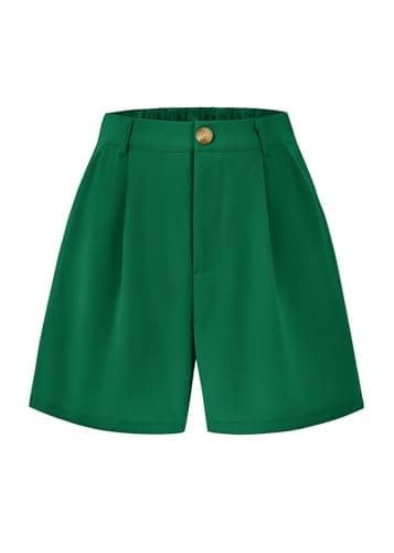 KIRUNDO Shorts for Women Dressy Casual Summer Elastic Waist in the Back Pleated Wide Leg Tailored Work Trouser Shorts (Green, Medium) - Image 1