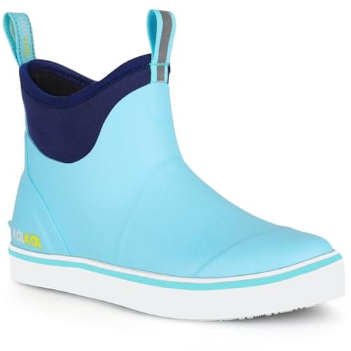 Kalkal Women's Deck Boots, Waterproof Ankle Rain Boots Fishing Boots with High Traction, Women's Rubber Boots For Gardening Fishing Boating Camping - Image 1