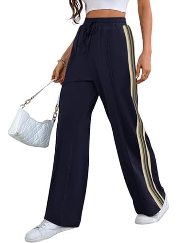 Bellcoco Wide Leg Sweatpants Women High Waisted Baggy Sweat Pants Active Striped Track Pants with Pockets - Image 1