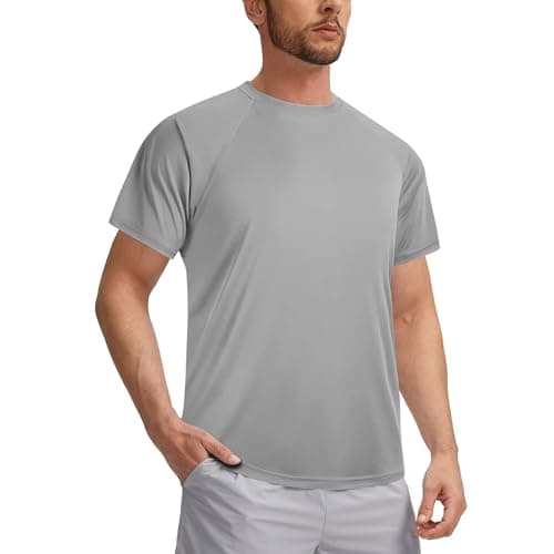3rd hill Mens Swimming Shirts Short Sleeve UPF 50 Quick Dry Sun Protection Rash Guard Shirts for Fishing Running Sliver Grey M