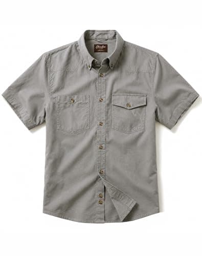 CHRONOLINE Short Sleeve Button Down Shirt for Men Regular Fit Oxford Cotton Work Shirt with Pocket Work Utility Top for Men, Stone Gray, M - Image 1