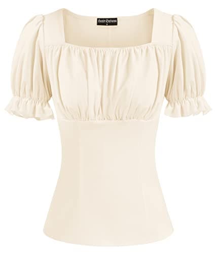 Peasant Tops for Women Vintage Puff Sleeve Square Neck Renaissance Shirt Apricot L - Image 1