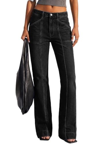 BTFBM Straight Leg Jeans for Women Stretchy Curve Appeal Pants Black - Image 1