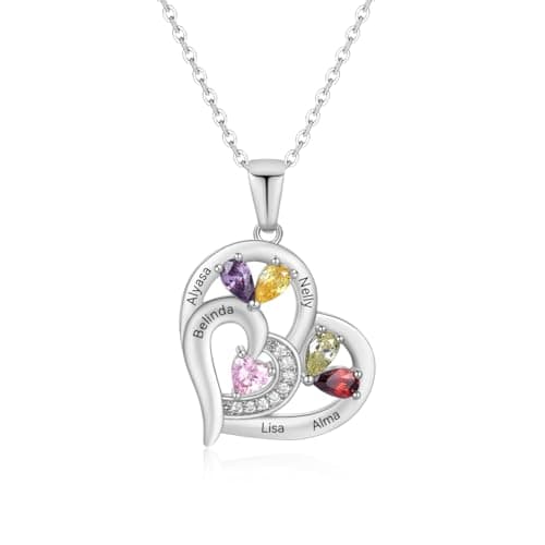 Zoesky Personalized Name Necklace with Birthstone, Sliver Tone 5A Cubic Zirconia Necklace for Women Custom Birthstone Necklace for Mother Daughter Jewelry for Christmas Birthday Mother Day Gift (5 Birthstones) - Image 1