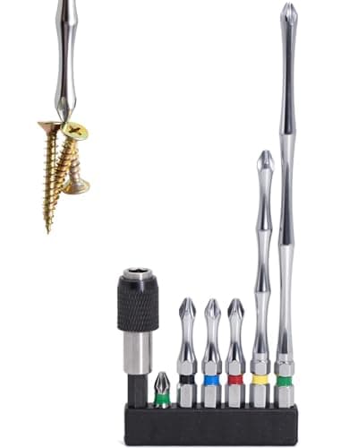 Hitscrews Impact Driver Bit Set PH2 (S2 Steel, CNC Phillips Tip, Chrome Finish) – Magnetic Screwdriver Bits Mixed Sizes: 1", 2", 4", 6" + Magnetic Bit Holder – 7 PCS Kit for DIY & Repairs - Image 1