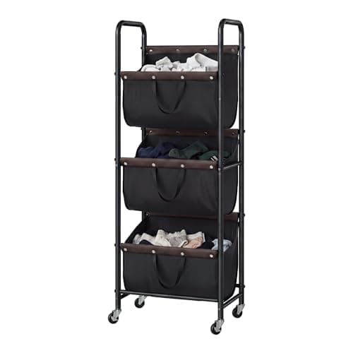 GRANNY SAYS 3 Tier Laundry Sorter, Laundry Basket with Wheels, Laundry Room Organization and Storage, 3 Section Rolling Laundry Cart for Dorm, Bathroom, Bedroom, Closet, Black - Image 1