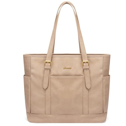 LOVEVOOK Laptop Bag for Women Vintage Leather Work Tote 15.6 inch Large Capacity Computer Bag - Image 1