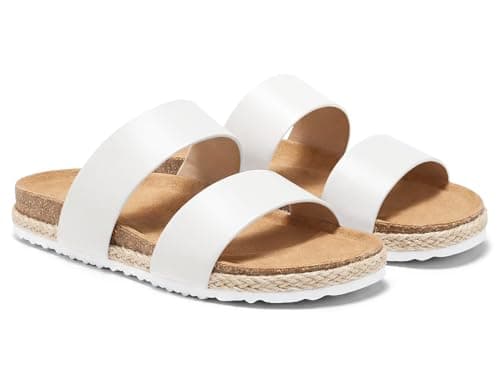 Coutgo Womens Slides Sandals Open Toe Slip On Platform Sandals Footbed Summer Beach Shoes, White, Size 9.5 - Image 1