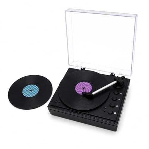 Mini Record Player with Recording Function, Retro Music Gift Device, 3 Mini Discs Included, Built-in Speaker, USB-C or Battery Powered, Novelty Gift for Music Lovers,Birthday,Black - Image 1