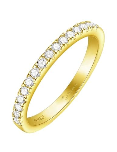 SILVERNANA 0.5ct Moissanite Wedding Band for Women Gold Plated Sterling Silver 2.5MM Width Thick Stackable Half Eternity Ring for Her Size 5.5 - Image 1