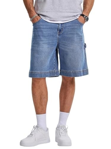 JMIERR Mens Denim Shorts Relaxed Fit Stretch Jorts, Vintage Carpenter Pants Wide Leg Hip Hop Summer Casual Baggy Shorts, Dusk Blue, 42 - Image 1