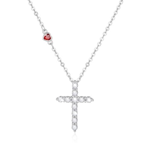 Juvux Birthstone Cross Necklace for Women, 925 Sterling Silver Cross Pendant Necklace with January Birthstone Cubic Zirconia Heart Charm, Dainty Christian Faith Birthday Gift Jewelry for Women - Image 1