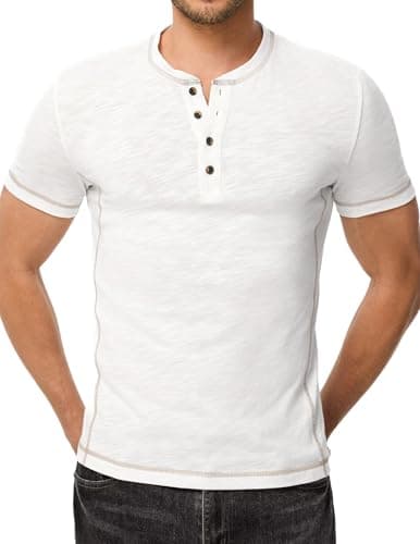 Dokotoo Men Men's Mens Henley Shirts Short Sleeve T Shirt Fashion Casual Basic Plain Cotton Tee Shirts White Large - Image 1