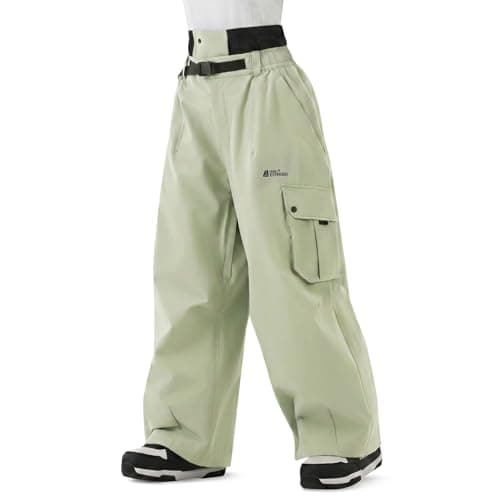 HIGH EXPERIENCE Snowboard Pants for Women Men Baggy Ski Pants Snow Loose Warm Insulated Winterproof Waterproof (Sage Color, X-Large) - Image 1