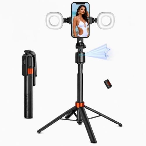 70" Auto Face Tracking Phone Tripod with Fill Light, 360° Rotating Smart Shooting Stand with Remote Control, No App Required for Vlogging, TikTok Live, YouTube & Video Recording - Image 1