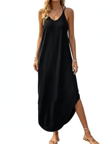 Ctsazhy Backless Summer Maxi Dress for Women - Cross-Strap Sleeveless Long Dress, Perfect for Seaside & Outings (Black,M) - Image 1