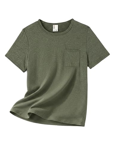 PATPAT Boys Short Sleeve Shirts Size 15-16 Years Army Green Summer Crewneck T Shirt with Chest Pocket Casual Basic Tops Tees for Teen Boy - Image 1