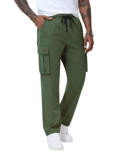 Ntrlv Army Green Mens Cargo Pants Casual Cargo Pants for Men Lightweight Cargo Trousers Drawstring Elastic Waist Camping Pants Outdoor Pants Travel Utility Multi Pocket (ArmyGreen-S) - Image 1