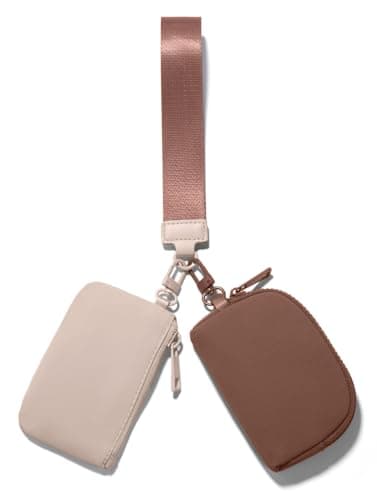 Viverte Mini Zip Around Keychain Wristlet Wallets Small Portable Dual Pounch Wristlet Detachable Coin Purse Pocket Gifts for Women Travel Sports Outdoors (Beige+Brown) - Image 1
