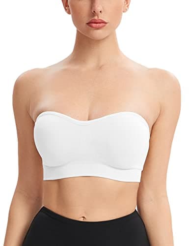 Gnowann Strapless Bras for Women Non-Slip Silicone Wireless Strapless Bra Padded Tube Top Seamless Bandeau Bralette White 2XL - Image 1