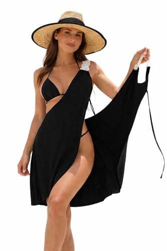 ZIRHYSTA Women’s Beach Cover Up Dress, One Shoulder Swimsuit Coverup with Side Slit, Lightweight Flowy Summer Beachwear for Vacation (XL) - Image 1