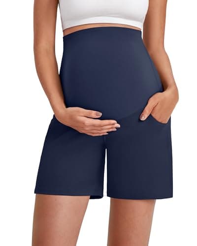 G4Free Maternity Pants Active Over The Belly Stretchy Pregnancy Yoga Shorts with Pockets Workout Clothes (Royal Blue,XL,6'') - Image 1