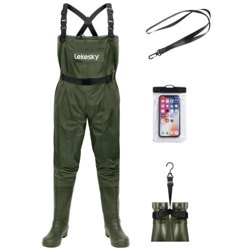 Lekesky Fly Fishing Chest Waders with Boots for Men Women, US Sizes 5–14,2-Ply Nylon/Pvc Waterproof Waders(Green,M12) - Image 1