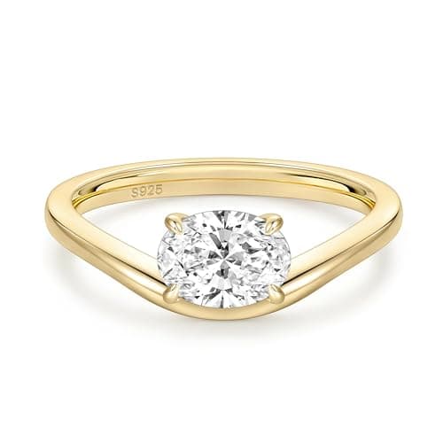 EAMTI 1.5CT 925 Sterling Silver Engagement Rings for Women Oval Cut CZ Bands Solitaire Cubic Zirconia Curved Wedding Promise Gold Rings for Her Size 10 - Image 1