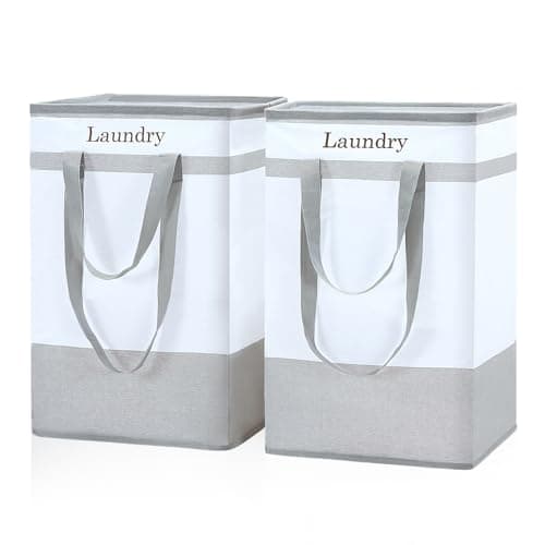 FairyHaus Laundry Basket 78L, 2Pack Laundry Hamper with Easy Carry Handles, Collapsible Laundry Baskets Hampers for Bathroom Clothes Storage Grey - Image 1