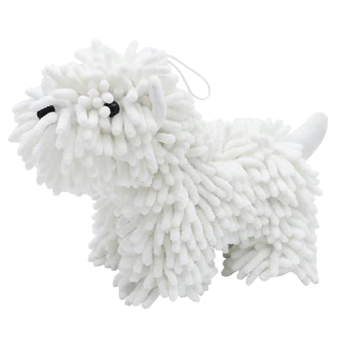 FAGOBI Cute Dog Chenille Hand Towel, 3D Fuzzy Puppy Hangable Ball Hand Towel Microfiber Super Soft Absorbent Bathroom & Kitchen Towels with Hanging Loop, Can Be Placed on the Sink Countertop (White) - Image 1