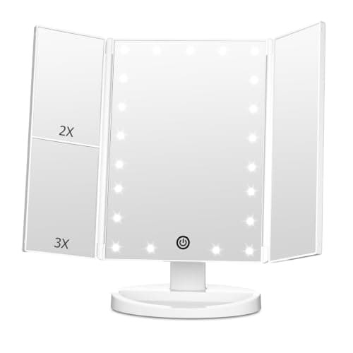 FASCINATE Trifold Vanity Mirror with Lights, Lighted Makeup Mirror 2X/3X Magnification, 21 LED Touch Dimming, Dual Power 180° Rotation Lit Beauty Table Mirror, Make up Mirror with Lighting - Image 1