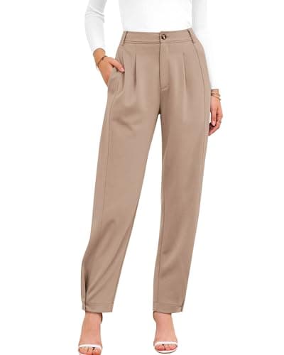 BTFBM Women's Pants Spring Fall 2026 Casual Loose Pleated Trousers Tapered Slacks Pockets Dressy Business Work Outfits(Beige, Large) - Image 1