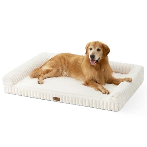 COZY KISS Ultra Soft Faux Rabbit Fur Dog Bed for Extra Large Dogs – 48"x35" Orthopedic Foam Couch, Removable Washable Cover & Waterproof Lining, Tie-Dye Brown