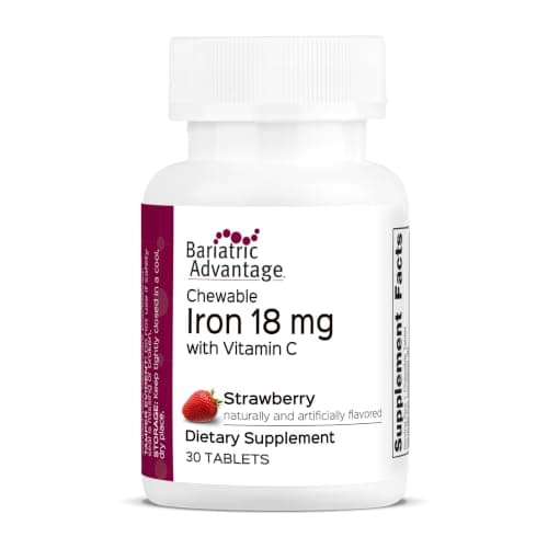 Bariatric Advantage Iron 18 mg with Vitamin C Chewable - Ferronyl Carbonyl Iron - Gentle on Stomach - Strawberry - 30 Count - Image 1