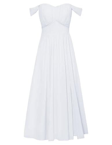 2025 Women's Summer Sleeveless Off Shoulder Floral Flowy A Line Maxi Dresses White S - Image 1